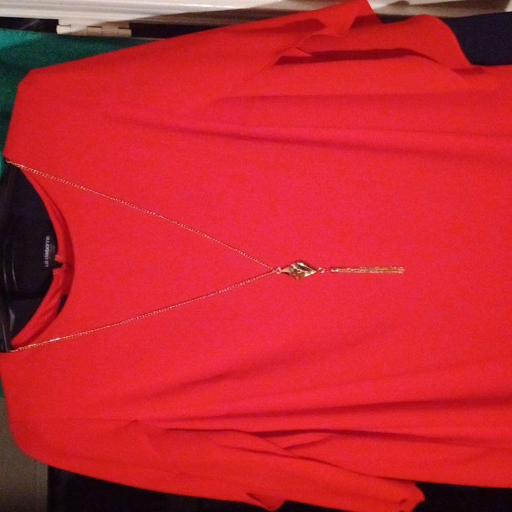 Red Dress w/ Gold detachable gold necklace.